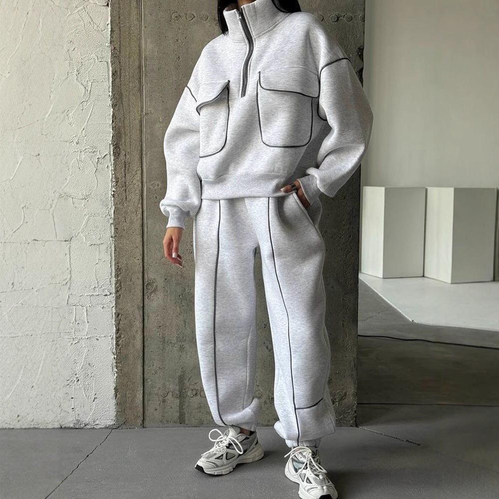 Conjunto Casual Mujer Sudadera con Capucha Media Cremallera y Pantalón Largo – Estilo Street Vol.2