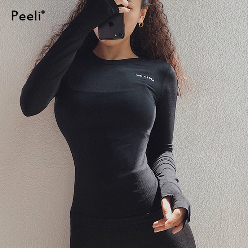 Camisetas de Yoga de Manga Larga Peeli, Top Deportivo de Fitness, Top de Yoga, Top de Gimnasio, Ropa Deportiva para Mujer, Camiseta de Correr para Mujer, Jersey Femenino