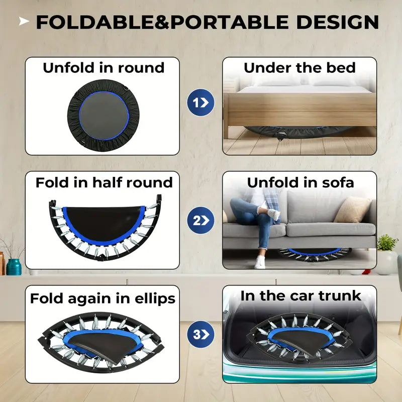 1pc 121.92cm Mini Fitness Trampoline with Adjustable Handle - Blue-4