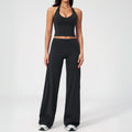 Conjunto deportivo de yoga para entrenamiento, con cuello halter, espalda descubierta, sin mangas, piernas anchas y corte recto