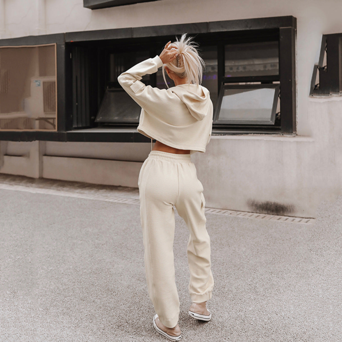 Casual Hooded Long Sleeve Pocket Tracksuit Set for Women