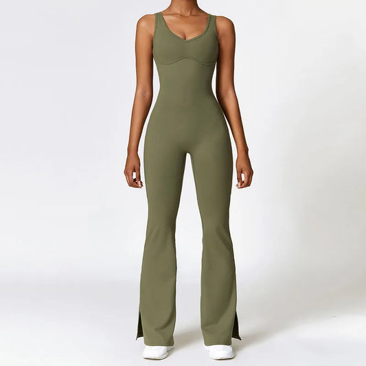 Mono de yoga para mujer con pantalón acampanado