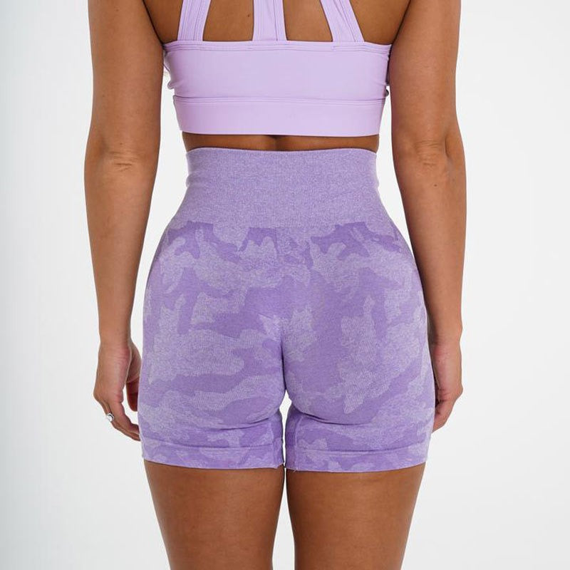 Pantalones cortos de fitness de jacquard de camuflaje, pantalones cortos de yoga de camuflaje, pantalones cortos de camuflaje sin costuras