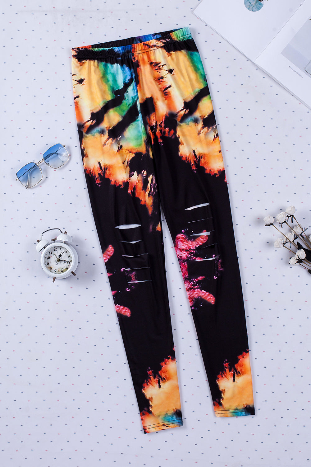 Leggings deportivos con aberturas y estampado tie-dye multicolor