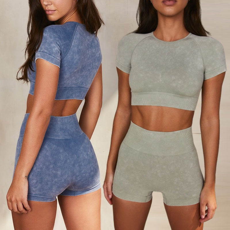 Conjunto deportivo, conjunto de fitness, shorts de yoga sin costuras, conjunto de yoga