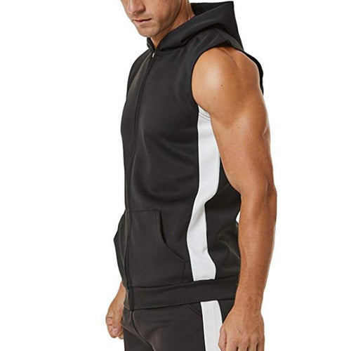 Chaleco deportivo con capucha, cremallera y paneles para hombre, ropa de culturismo para gimnasio, camiseta sin mangas de musculación y fitness