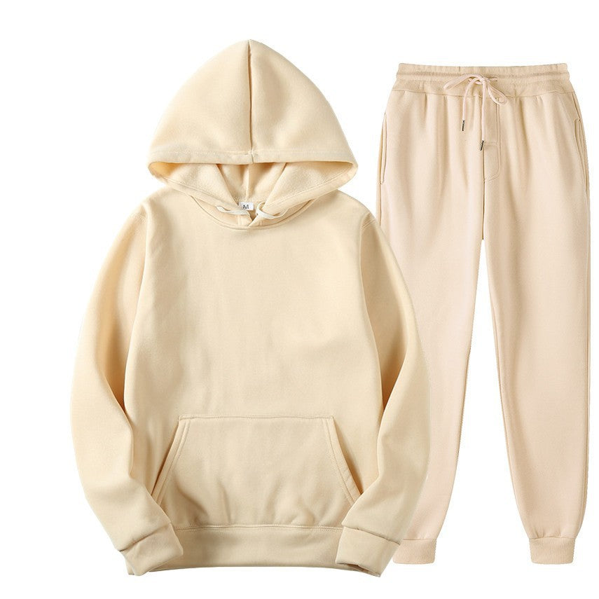 Casual Men's Hoodie Set Solid Color Two-Piece Tracksuit Trendy Sportswear