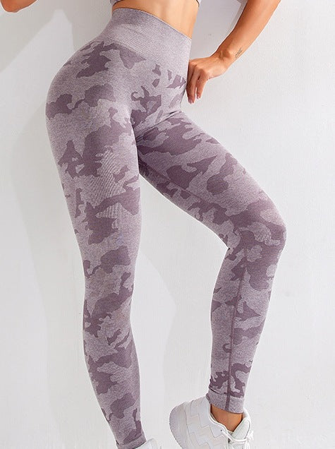 Camouflage 3-piece long sleeved bra pants sports fitness yoga peach hip lifting tight pants set