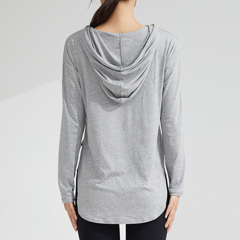 Sudadera con capucha para yoga y fitness de secado rápido, camiseta de manga larga fina para yoga y ejercicio