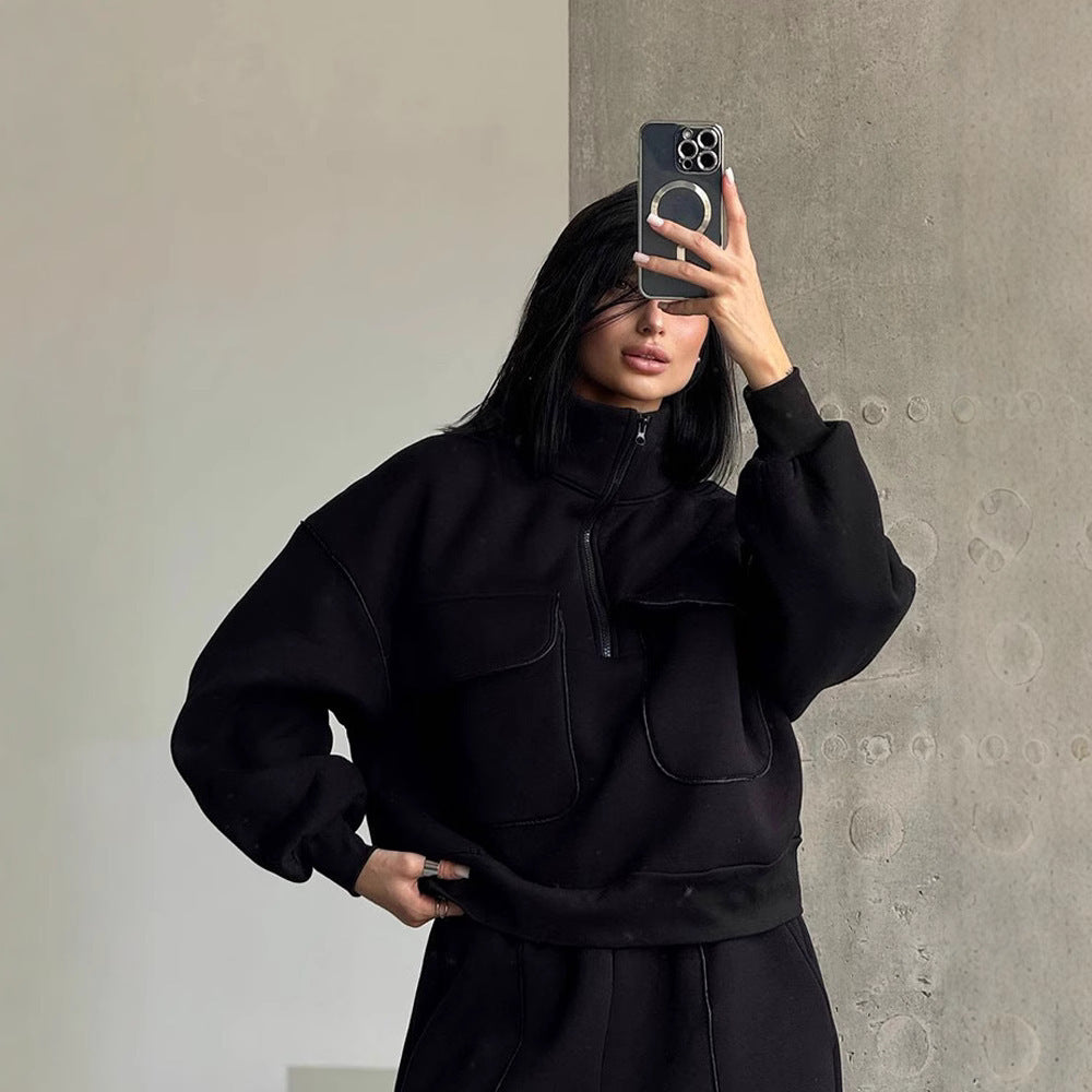 Conjunto Casual Mujer Sudadera con Capucha Media Cremallera y Pantalón Largo – Estilo Street Vol.2
