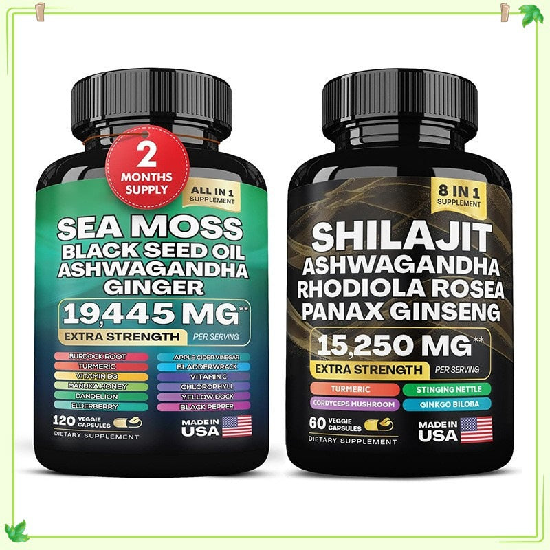 Cápsulas 2 en 1 Musgo Marino, Shilajit y Colágeno