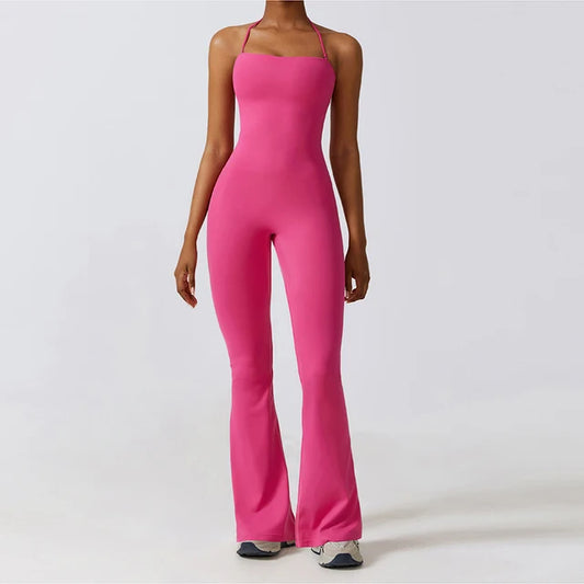 Conjunto de gimnasio Bell Bottoms para mujer, traje de yoga de una pieza, mono deportivo, peleles de fitness para mujer, leggings elásticos acampanados, bodysuits