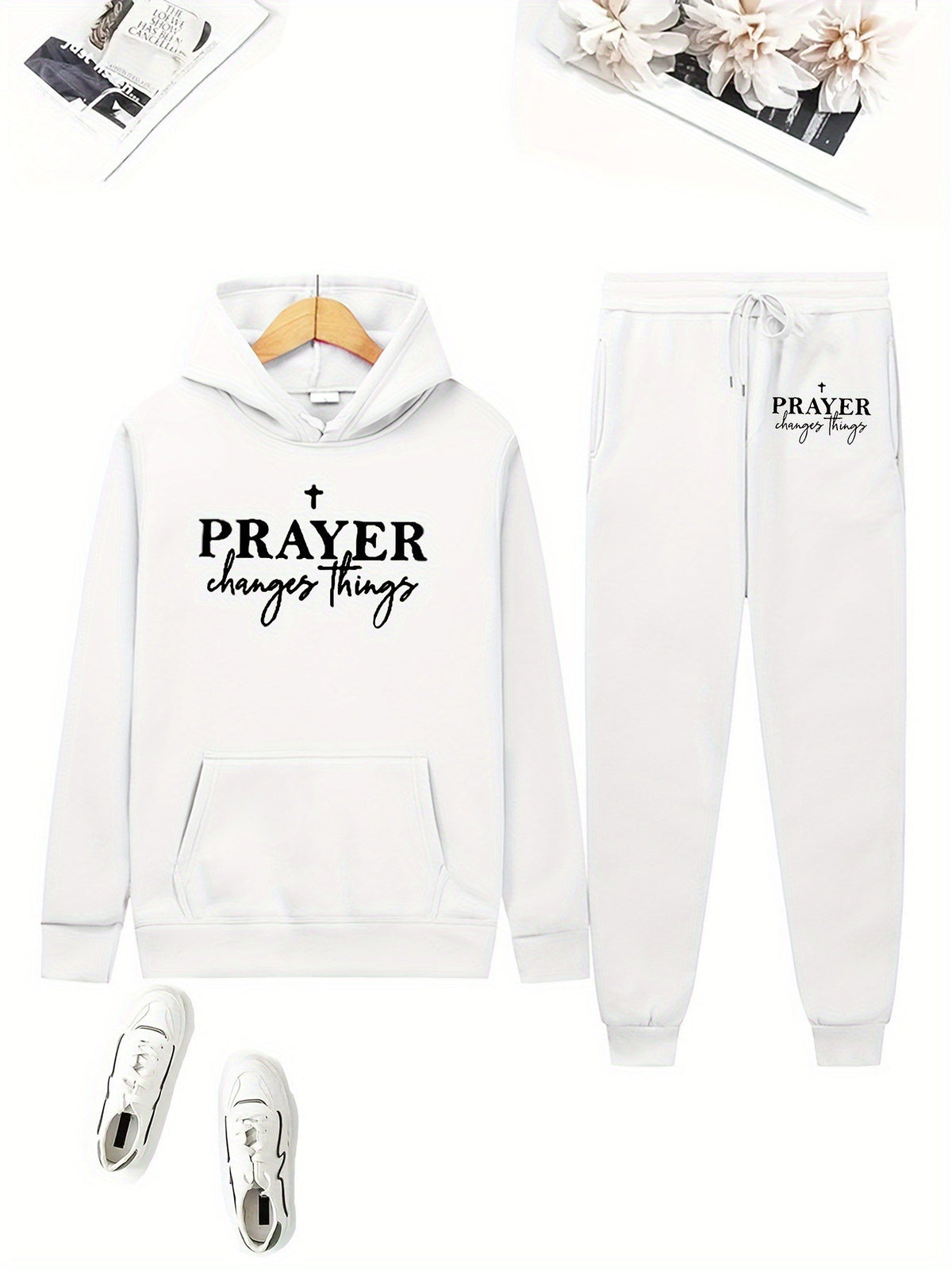 Cute Bear Print Fleece Hoodie Set for Women, Casual Loose Fit, Comfortable Tracksuit, Soft and Warm Sweatshirt