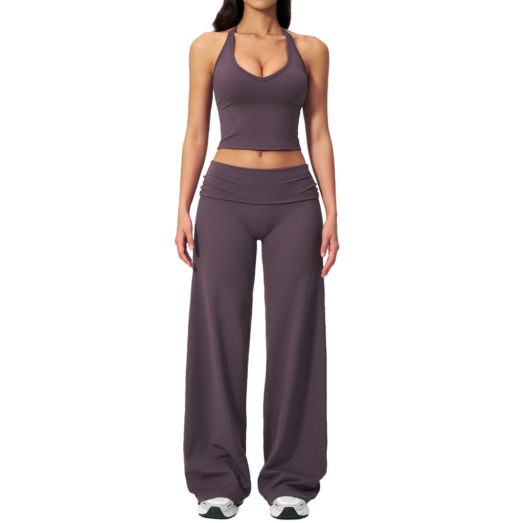 Crossover Strapless Fitted Back Workout Set Fitness High-Waisted Casual Running Yoga Set