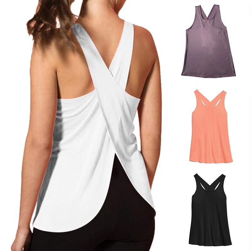 Camiseta de tirantes para yoga y running, de secado rápido y espalda cruzada