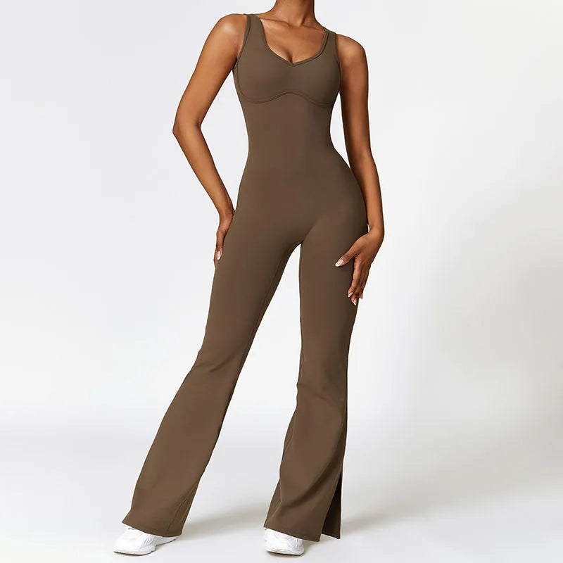 Mono de yoga para mujer con pantalón acampanado