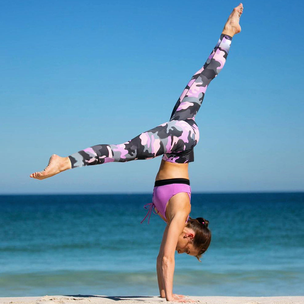 Leggings deportivos de yoga con estampado de camuflaje digital para mujer, pantalones de fitness de cintura alta para entrenamiento y gimnasio
