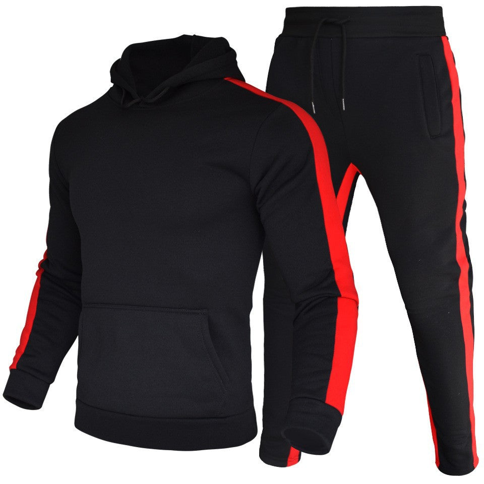 Men's Casual Solid Color Hooded Sweatshirt and Pants Two-Piece Set - Plus Size Athletic Tracksuit