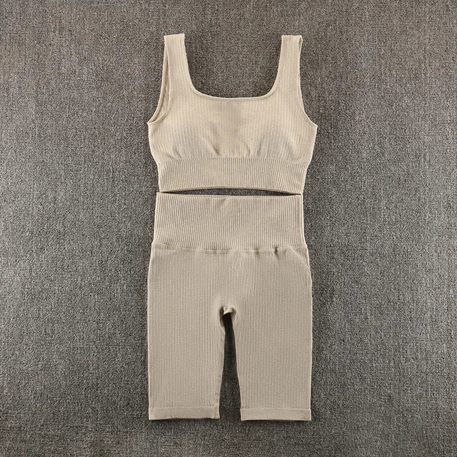 Conjunto deportivo de yoga sin costuras para mujer, ropa de entrenamiento para gimnasio, top corto de manga larga y leggings de cintura alta