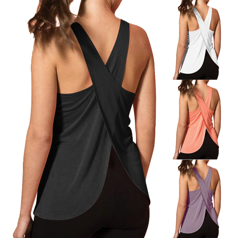 Camiseta de tirantes para yoga y running, de secado rápido y espalda cruzada