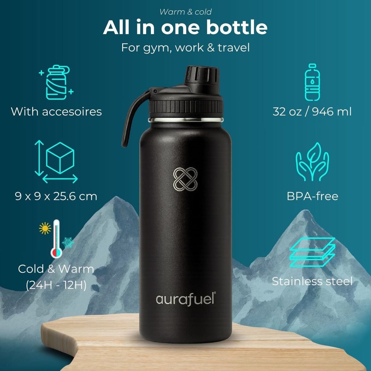 Stainless Steel Drink Bottle - Black-1