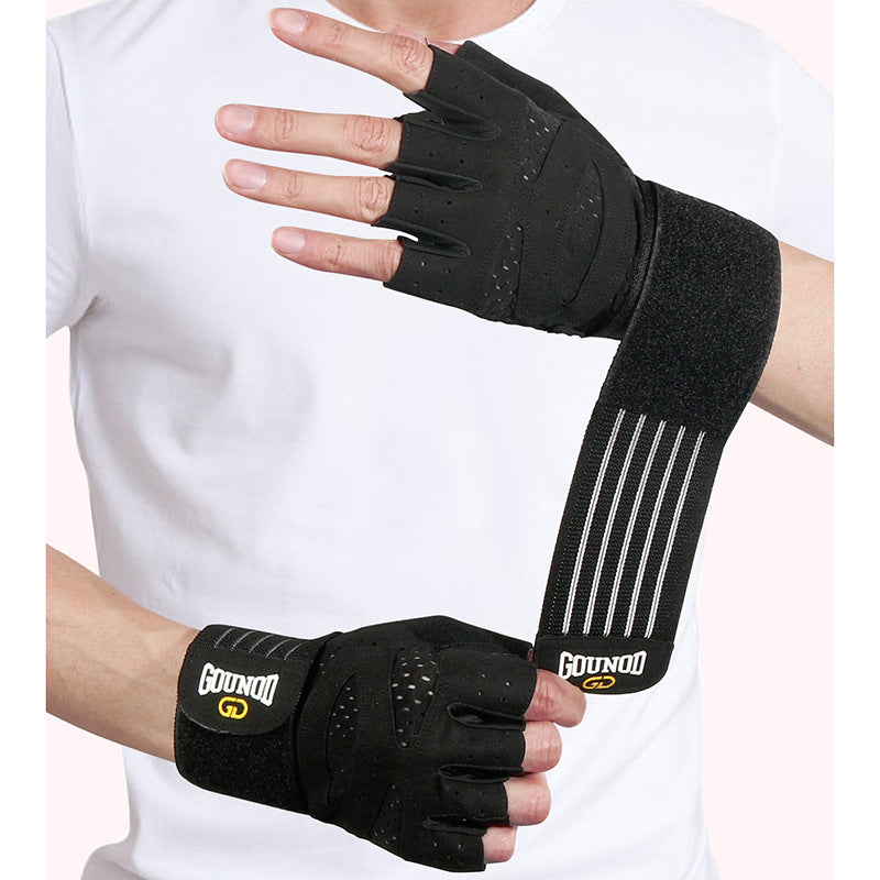 Guantes de fitness transpirables y resistentes al desgaste, medio dedo para ejercicio