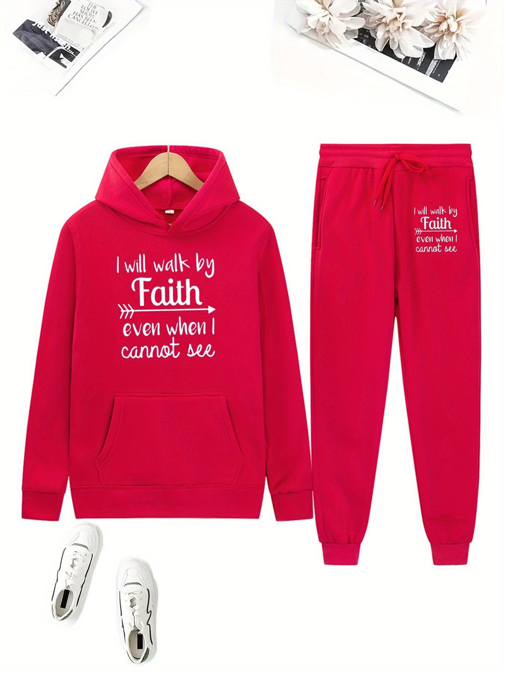 Cute Bear Print Fleece Hoodie Set for Women, Casual Loose Fit, Comfortable Tracksuit, Soft and Warm Sweatshirt