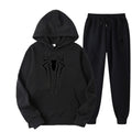 men's casual sportswear set, spider print, fleece-lined thickened tracksuit, cool and stylish
