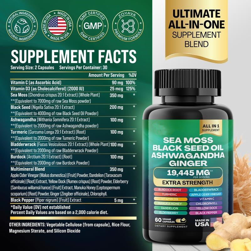 Cápsulas 2 en 1 Musgo Marino, Shilajit y Colágeno