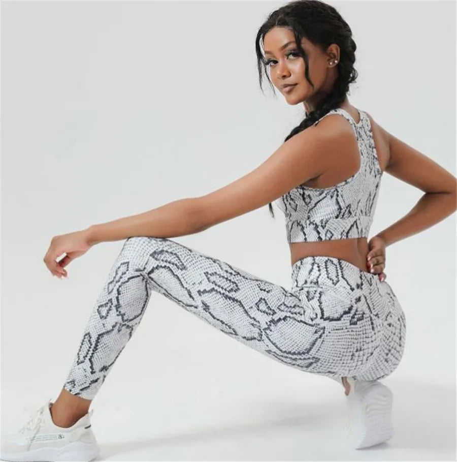 Conjunto Deportivo Piel de Serpiente para Mujer Ropa de Gimnasio Conjunto de Yoga para Fitness Leggings Deportivos Conjunto de Ropa Deportiva