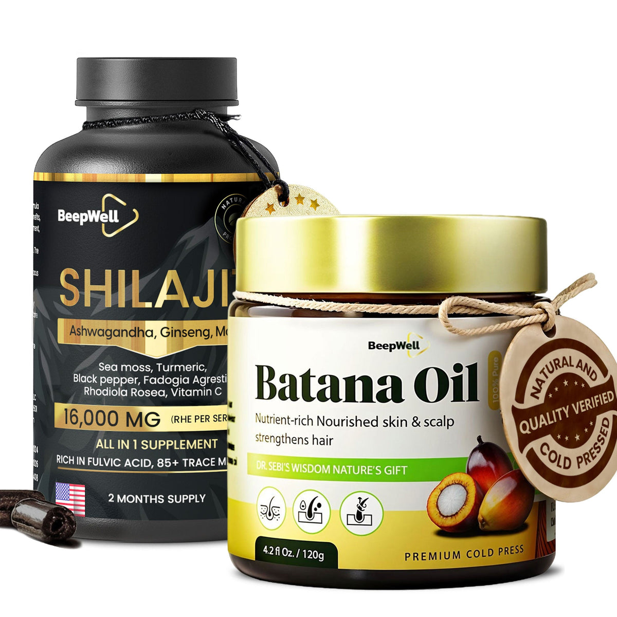 BeepWell Shilajit Capsules + Batana Oil Combo-0