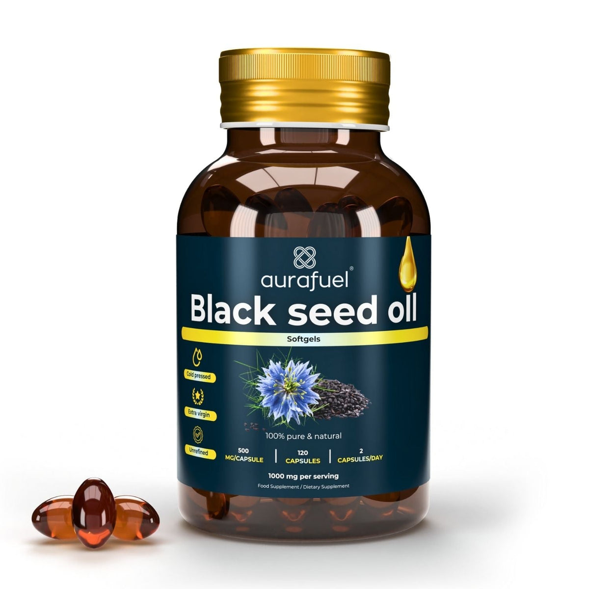 Cápsulas de Aceite de Semillas Negras – Nigella sativa – 120 Cápsulas