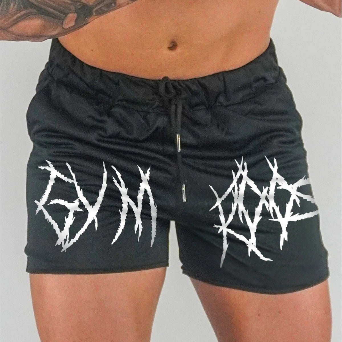 Muscle Fitness Shorts Men Summer New Printed Mesh Quick-Dry Slim Fit Sexy Pants Workout Training