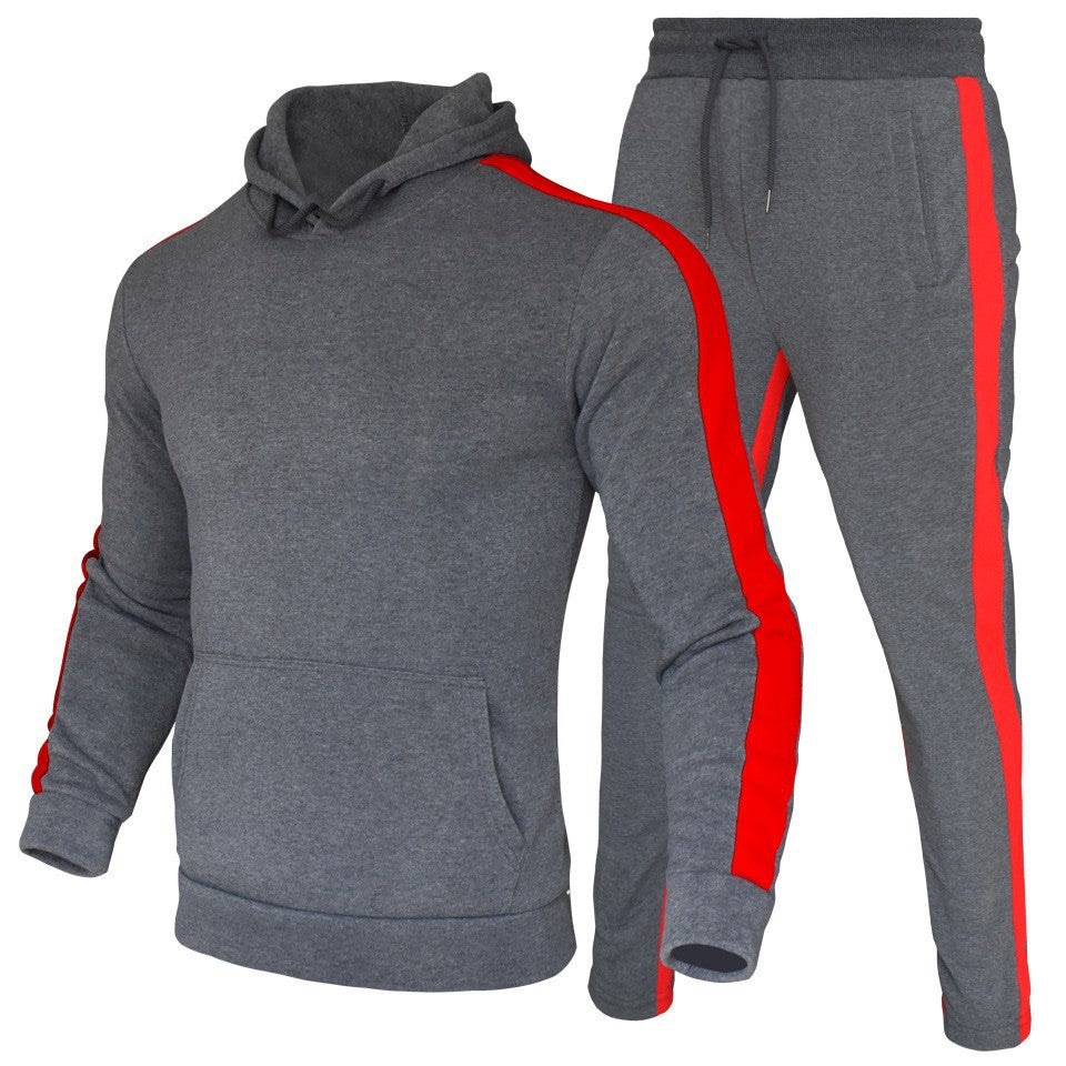Men's Casual Solid Color Hooded Sweatshirt and Pants Two-Piece Set - Plus Size Athletic Tracksuit