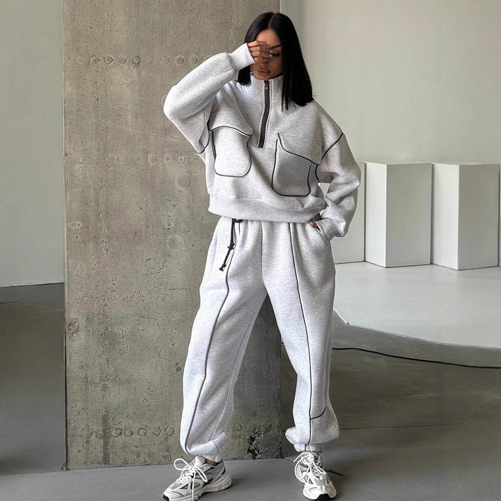 Conjunto Casual Mujer Sudadera con Capucha Media Cremallera y Pantalón Largo – Estilo Street Vol.2