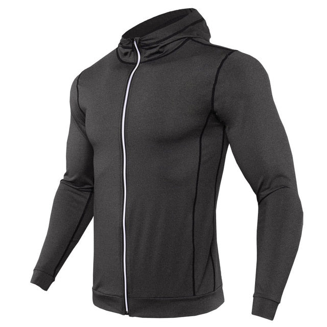 Camiseta rashguard deportiva para hombre con capucha y cremallera