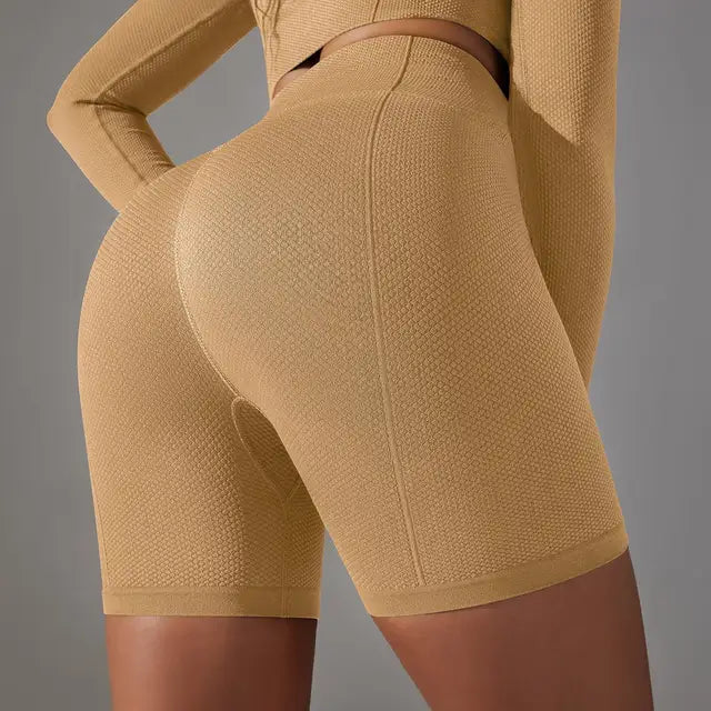 Pantalones cortos de gimnasia ajustados de punto sin costuras de cintura alta, diseño de curva de sirena, levantamiento de cadera, transpirables, a rayas, para correr, fitness, yoga, de secado rápido
