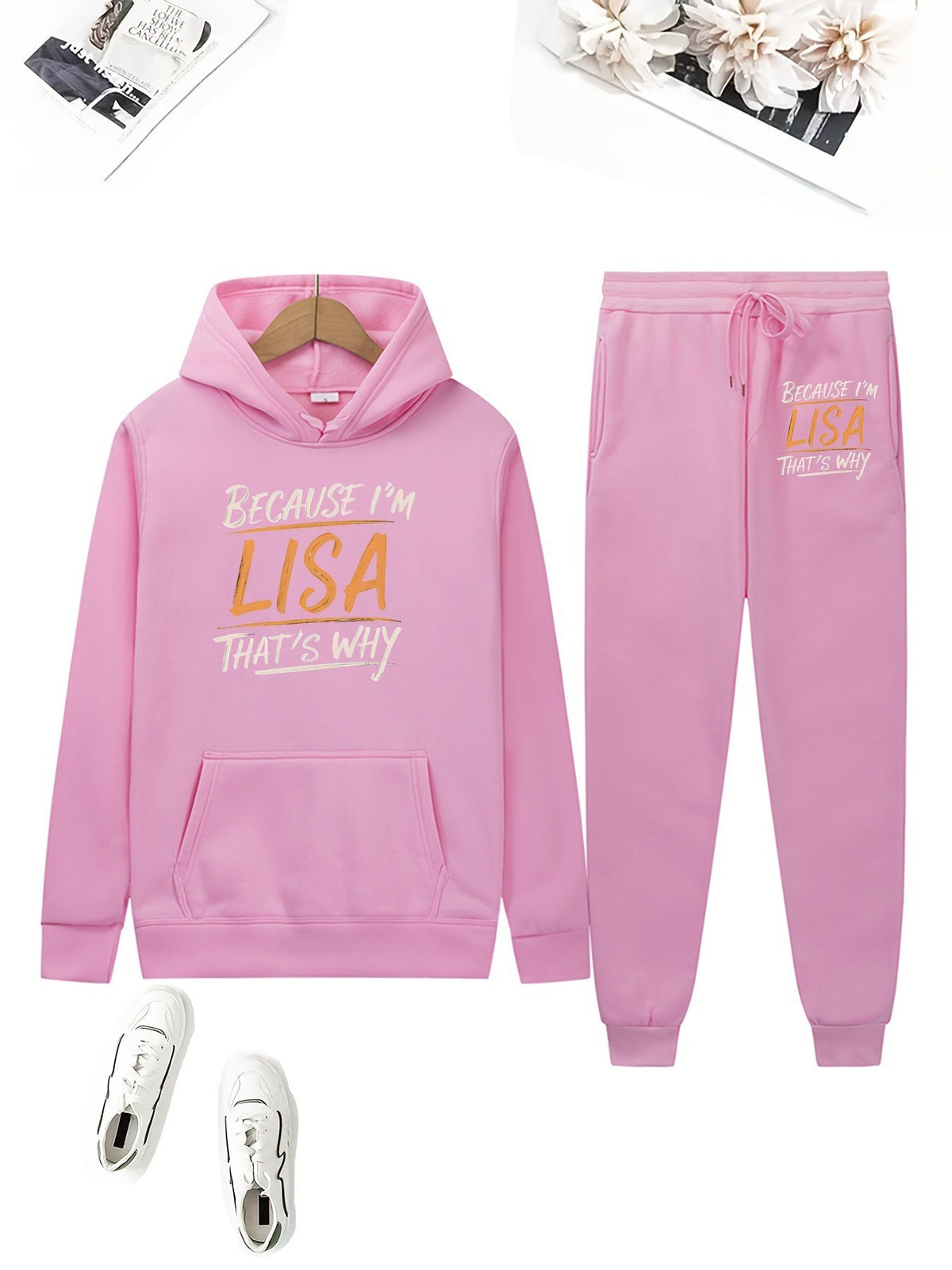 Cute Bear Print Fleece Hoodie Set for Women, Casual Loose Fit, Comfortable Tracksuit, Soft and Warm Sweatshirt