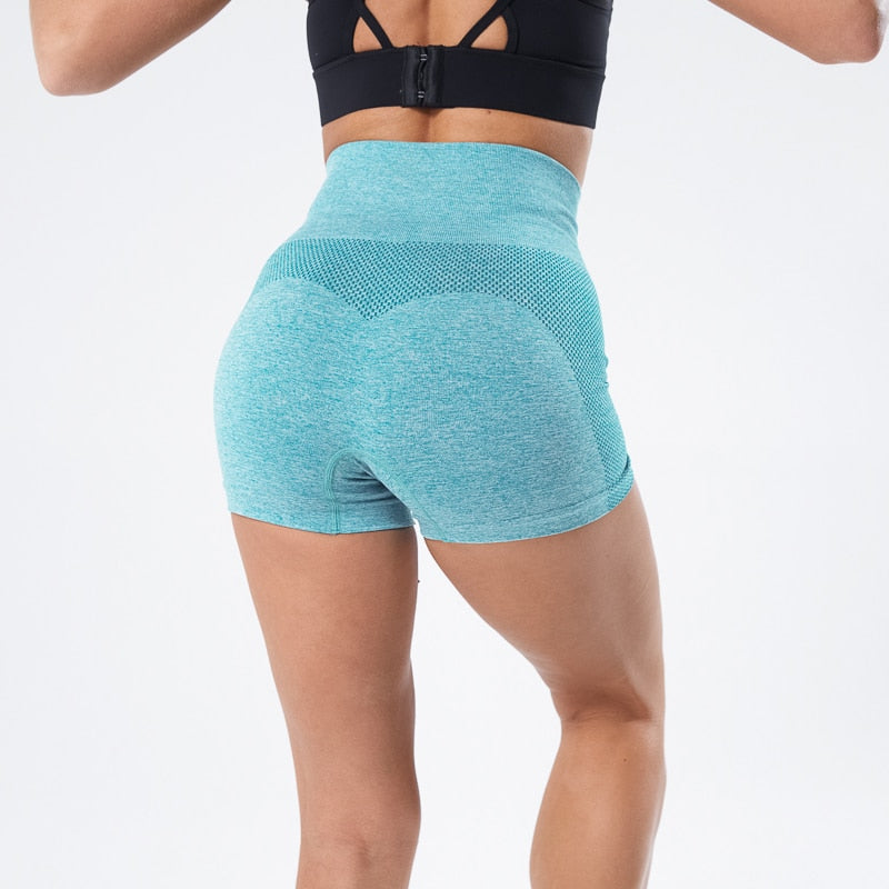 Pantalón corto deportivo sin costuras para mujer, de cintura alta
