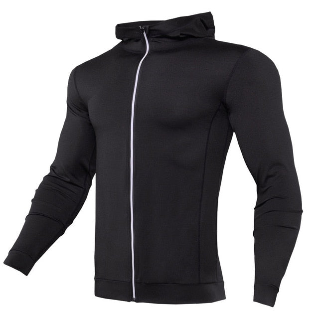 Camiseta rashguard deportiva para hombre con capucha y cremallera