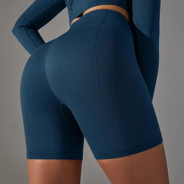 Pantalones cortos de gimnasia ajustados de punto sin costuras de cintura alta, diseño de curva de sirena, levantamiento de cadera, transpirables, a rayas, para correr, fitness, yoga, de secado rápido