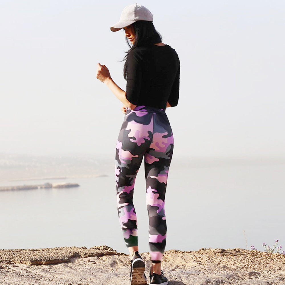 Leggings deportivos de yoga con estampado de camuflaje digital para mujer, pantalones de fitness de cintura alta para entrenamiento y gimnasio