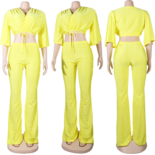 Conjunto deportivo casual de dos piezas con escote en V profundo y estilo bandage, de estilo europeo y americano