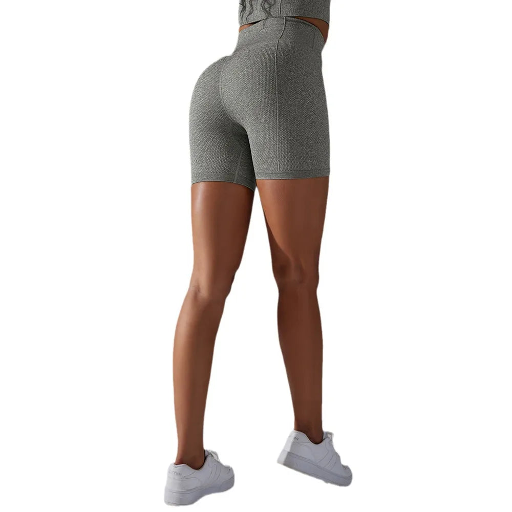 Pantalones cortos de gimnasia ajustados de punto sin costuras de cintura alta, diseño de curva de sirena, levantamiento de cadera, transpirables, a rayas, para correr, fitness, yoga, de secado rápido