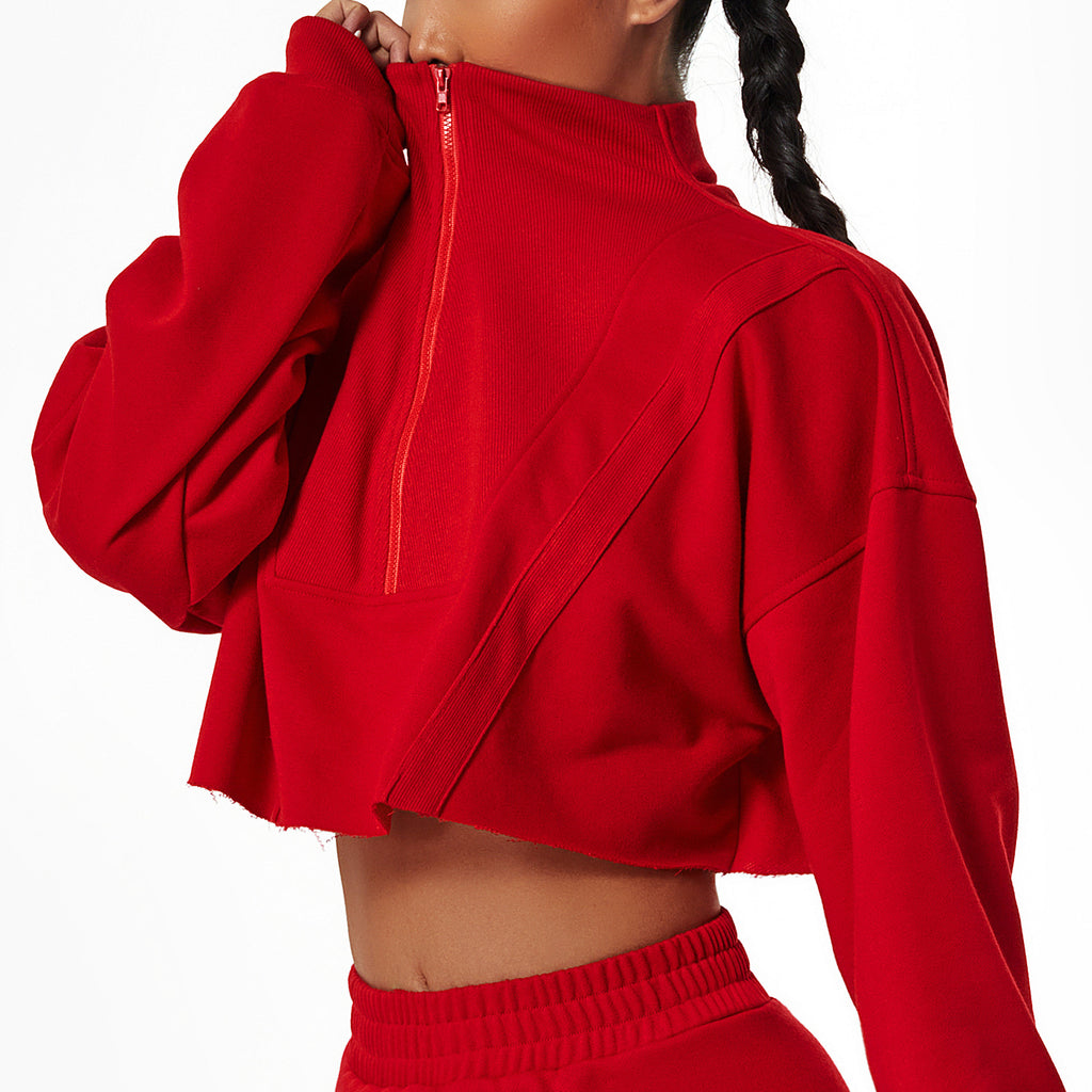Sudadera deportiva holgada con cuello alto y cremallera