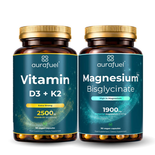 Trío diario esencial: Vitamina D3 + K2 + Magnesio