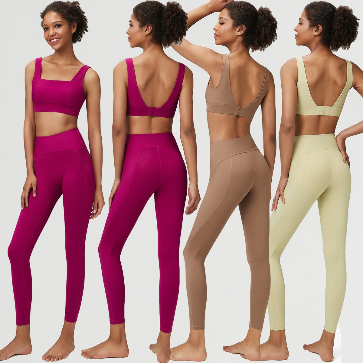 Trajes de yoga europeos y americanos para mujer, conjuntos de fitness efecto desnudo