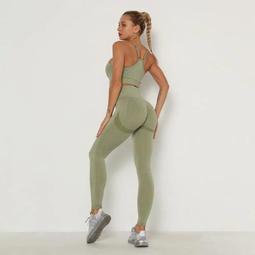 Conjunto de gimnasio sin costuras para mujer, top de manga larga, leggings deportivos de cintura alta que controlan el abdomen, ropa de gimnasio, traje deportivo sin costuras para chicas con curvas
