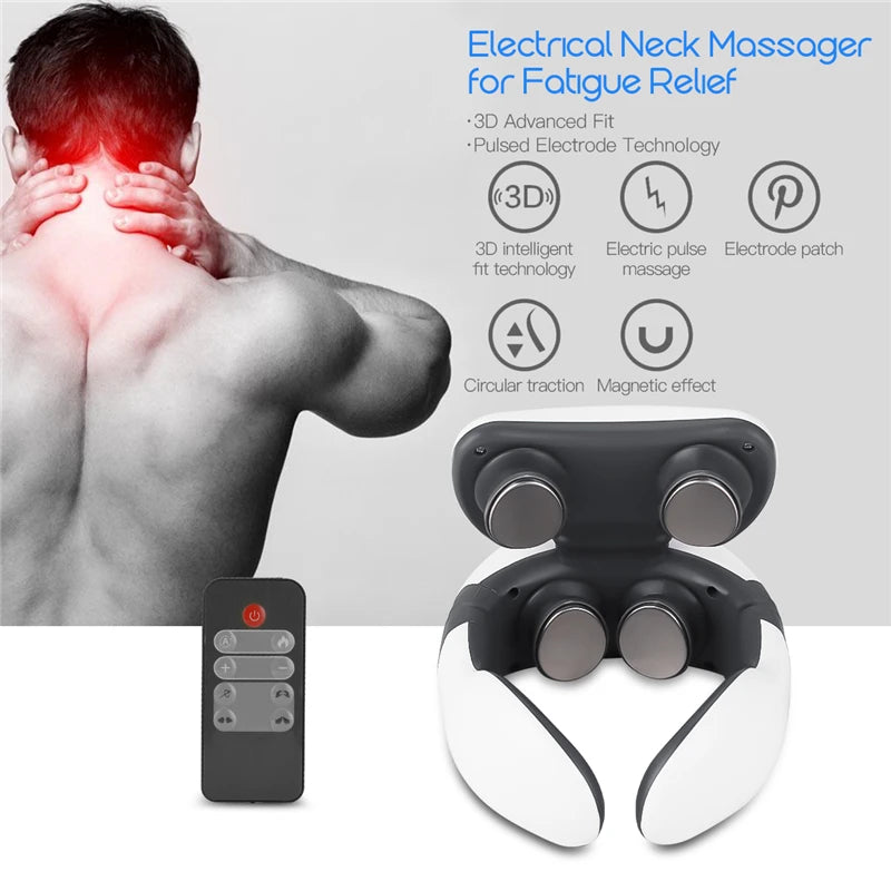 Masajeador cervical de impulsos y vibración con calor y mando a distancia
