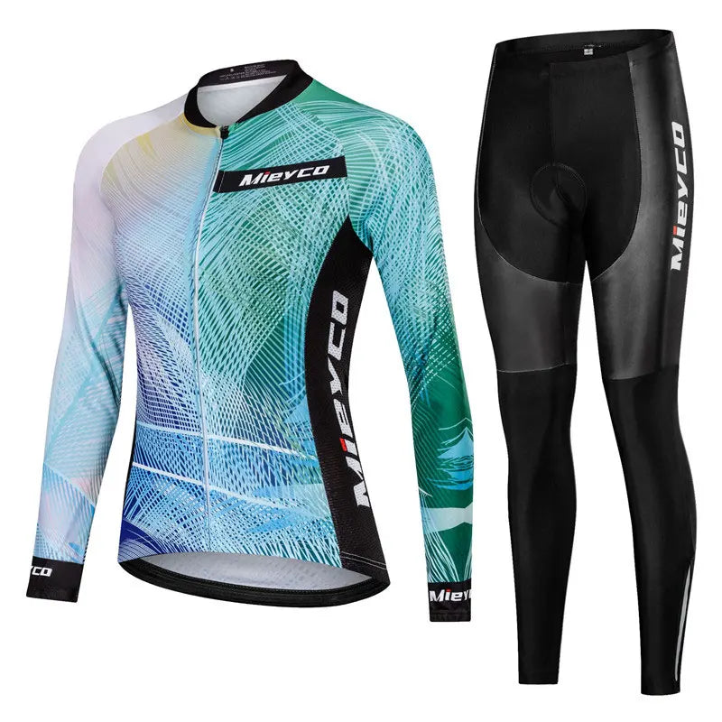 Kit Maillot Ciclismo Manga Larga para Mujer – Con Culotte Acolchado 5D, MTB, Primavera y Otoño